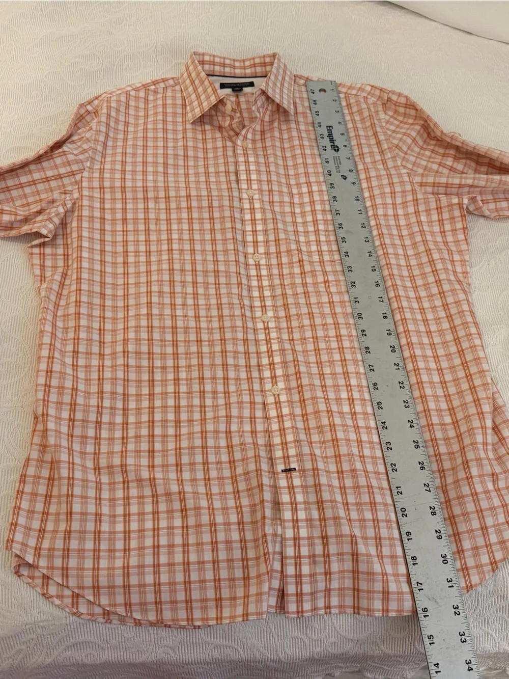 Banana Republic Non-Iron Classic Fit Plaid Orange/White Dress Shirt XL 17.5